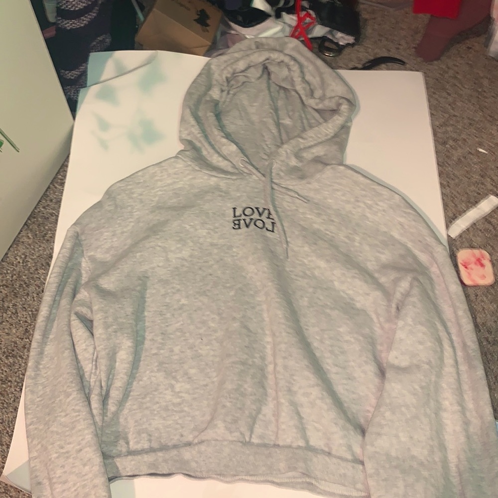 Never worn |love| cropped hoodie (Light grey)